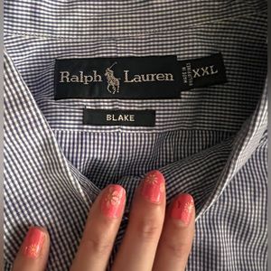 BLUE & White - Men Ralph Lauren Dress Shirt XXL